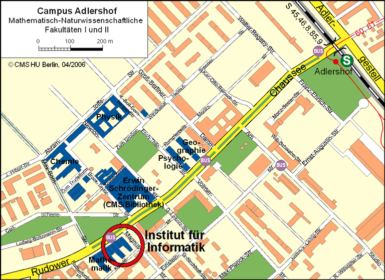 Lageplan mit Institutsgebäude und S-Bahnhof Adlershof