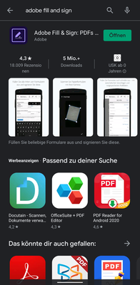 Adobe Fill & Sign im Playstore suchen und installieren.